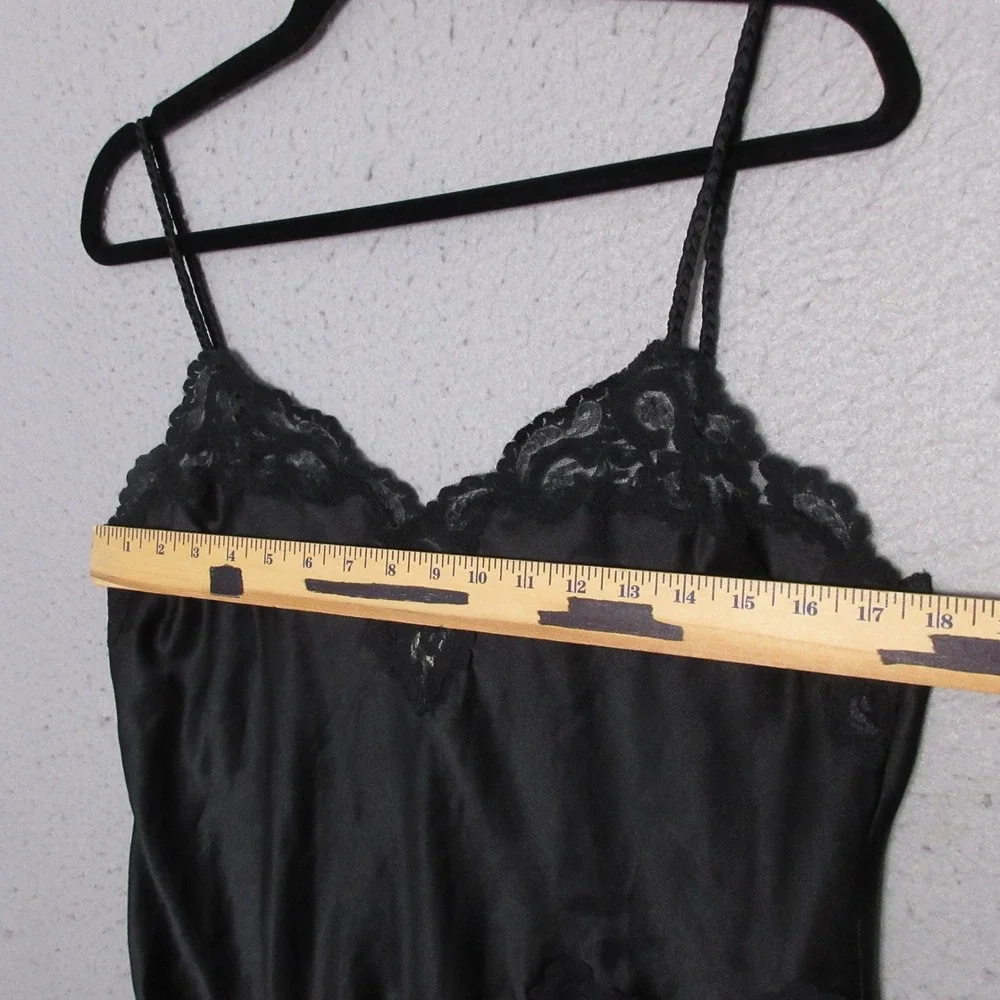 Vintage Victorias Secret Gold Label Slip Dress Black Lace Trim Y2K Mini Nightie